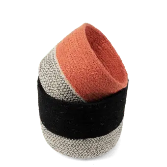 Set of two jute storage baskets in black and orange.