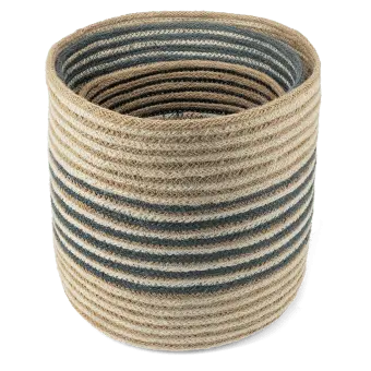 Set of three round jute striped jute baskets