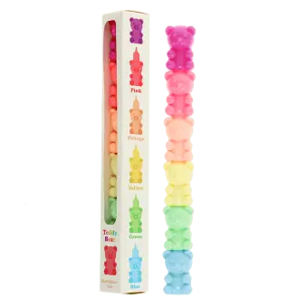 Teddy bear stacked highlighter pen in a vertical bear design with retail box