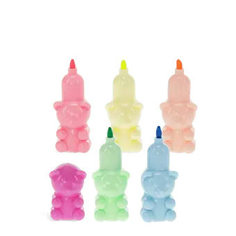 Teddy bear highlighter pens in pink, orange, yellow, green, blue