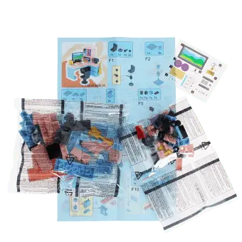 Pocket Blocks office set building kit with assorted pieces, instructions and sticker sheet