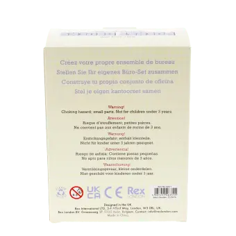 Back view of Pocket Blocks office set packaging with safety information and product details