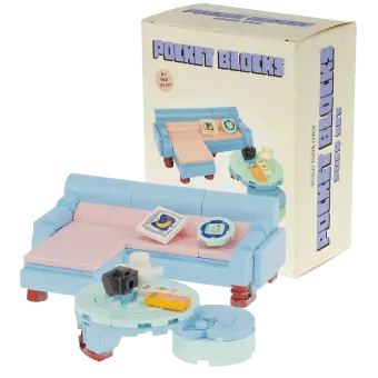 Pocket Blocks sofa set building toy with miniature sofa, coffee table and accessories