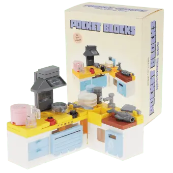 Pocket Blocks kitchen set building toy with miniature appliances, cookware and kitchen units