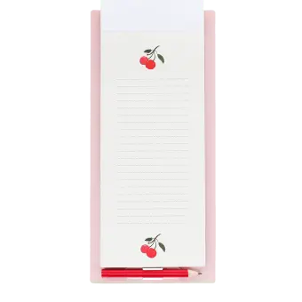 Cherry magnetic shopping list pad with lined pages, cherry illustrations and pencil