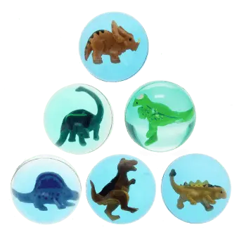 Dinosaur bouncy balls with assorted dinosaur figures inside blue balls