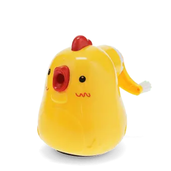 Hand-crank chicken pencil sharpener with yellow plastic body