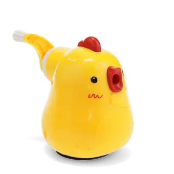Hand-crank chicken pencil sharpener with yellow plastic body