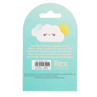 Back view of rainboow memo pads packaging shown with barcode.