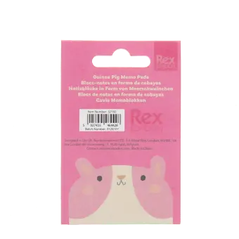 Back view of Guinea pig memo pads packaging shown with barcode.