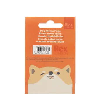 Back view of dog memo pads packaging shown with barcode.