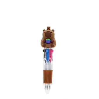 Capybara four-colour pen with clear barrel, brown grip and 3D capybara topper.