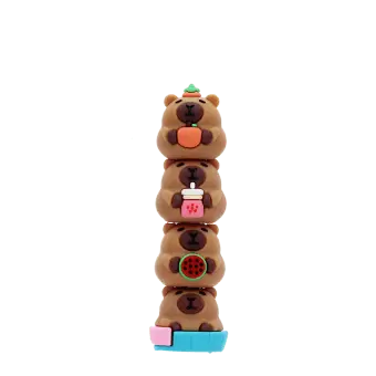 Capybara-themed three-colour highlighter pen with stacked capybara toppers 