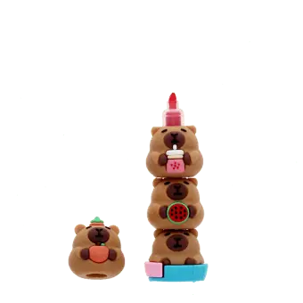 Capybara-themed three-colour highlighter pen with removable capybara topper.