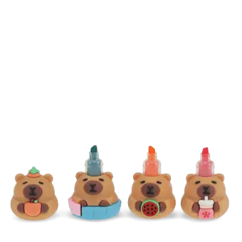 Capybara-themed three-colour highlighter pen with stacked capybara toppers 