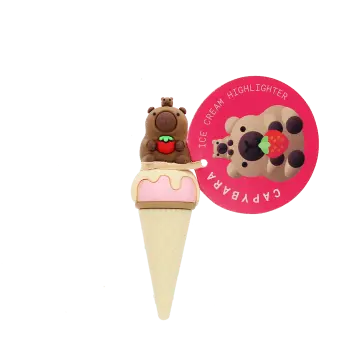 Capybara ice cream cone highlighter pen with capybara topper on top with tag.