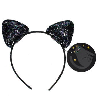Black glitter cat ears headband with tag