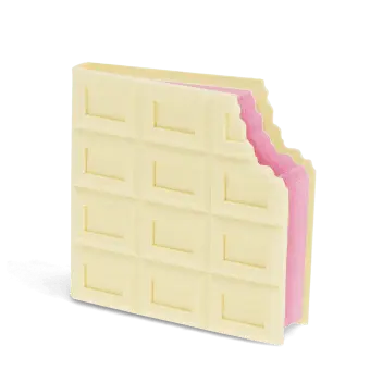 White chocolate bar-shaped notebook with bite-mark design 
