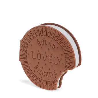 Chocolate biscuit-shaped notebook with embossed biscuit design, bite-mark detail