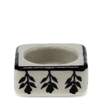 Square ceramic tealight holder with black leaf pattern 