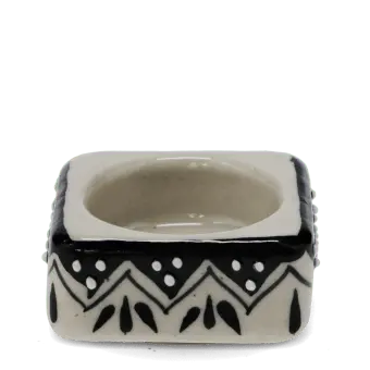 Square ceramic tealight holder with black zigzag pattern