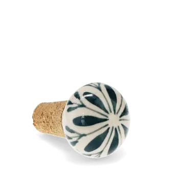 Ceramic and cork bottle stopper with leaf design 