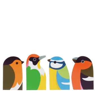 Garden bird magnetic bookmarks set featuring four colourful bird designs