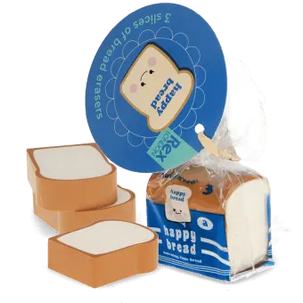 Happy Bread in loaf-style eraser set in retail packaging