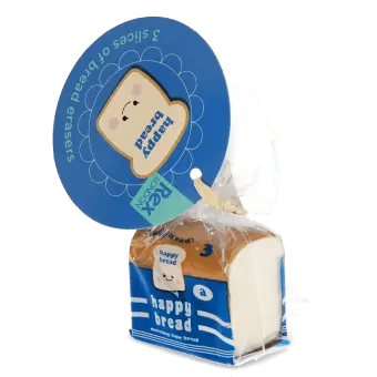 Happy Bread in loaf-style eraser set in retail packaging