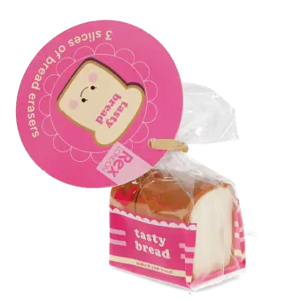 Tasty Bread eraser set in pink retail packaging 