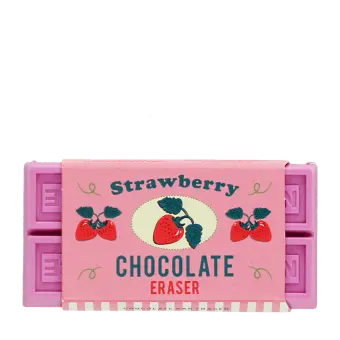 Strawberry chocolate bar eraser in retail packaging.