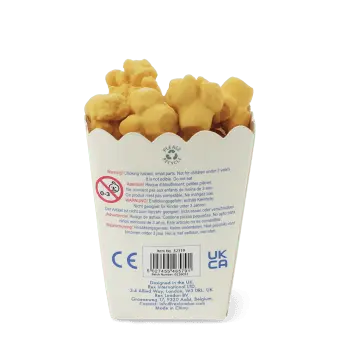 Back view of Popcorn-shaped erasers packaging with safety information 