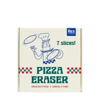 Pizza eraser in retail packaging.