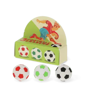 Football eraser set with three mini football designs and box