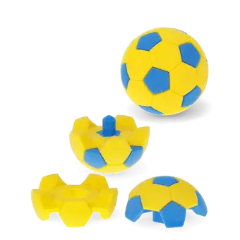 Football-shaped eraser in yellow and blue