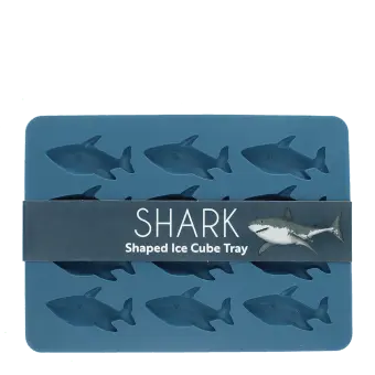 Shark-shaped ice cube tray with 12 shark moulds in blue 