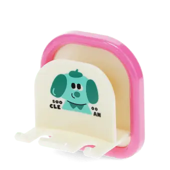 Children's dog-themed toothbrush holder with pink backing