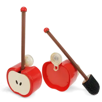 Red apple-shaped wall-mounted toilet brush with holder and black bristle head