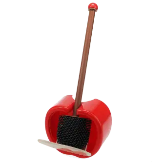 Red apple-shaped wall-mounted toilet brush with holder and black bristle head