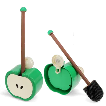 Green apple-shaped wall-mounted toilet brush with holder and black bristle head