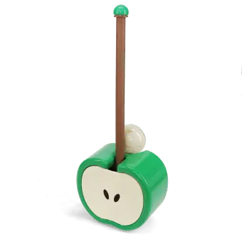 Green apple-shaped wall-mounted toilet brush with holder and black bristle head