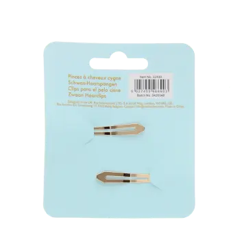 Back view of swan hair clips shown with barcode