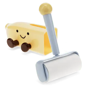 Banana-shaped holder with smiling face and lint roller