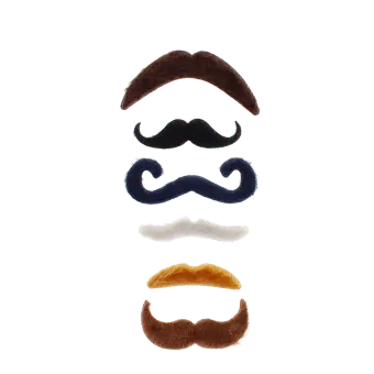 Six self-adhesive novelty moustaches in assorted colours and styles
