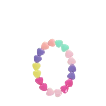 Heart-bead bracelet with colourful heart-shaped beads in pink, purple, yellow and turquoise.