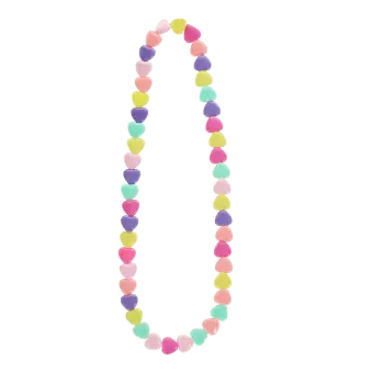 Heart-bead necklace with colourful heart-shaped beads in different colour.
