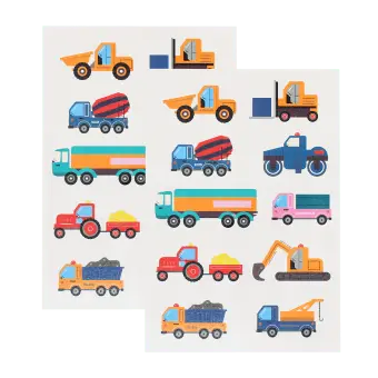 Children's temporary tattoos featuring colourful construction vehicles and trucks.