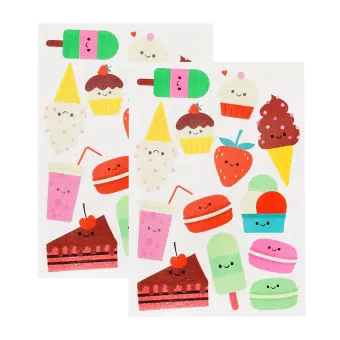 Children's temporary tattoos featuring colourful smiling sweets, ice creams, cakes and drinks.