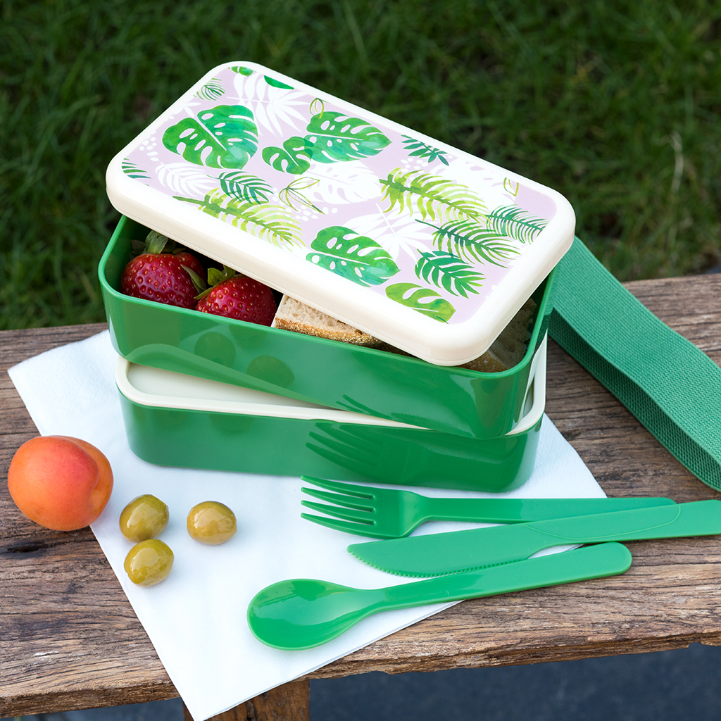 Bento box with cutlery - Tropical Palm | Rex London
