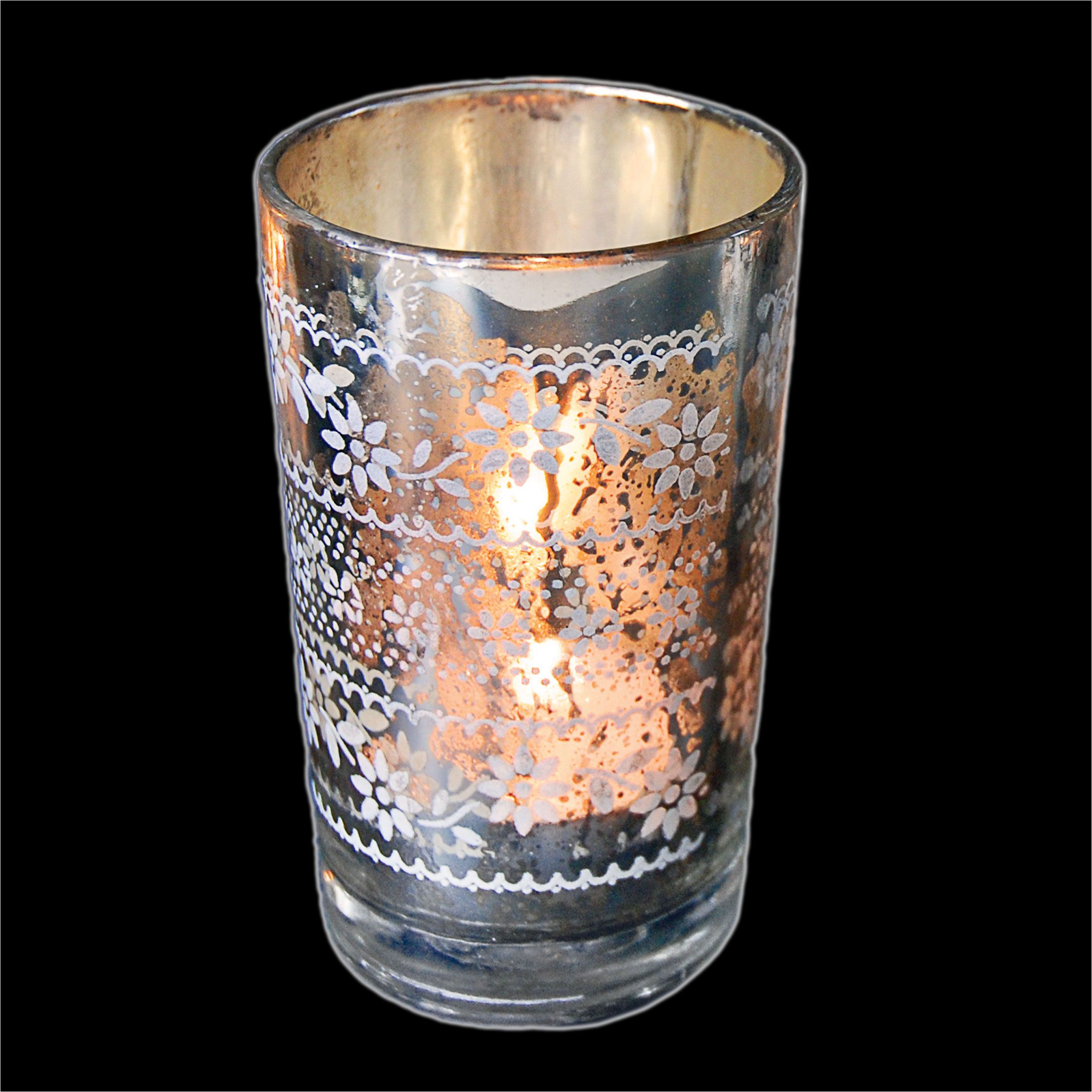 Antique Silver Glass Tealight Holder Rex London